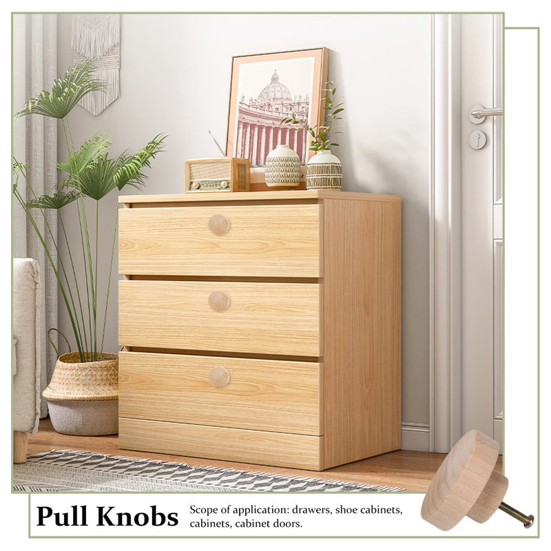 RDEXP Home Accessory 50x25mm Wooden Hardware Round Pull Knobs for Cabinet Drawer Cupboard Cabinet Door Set of 10 - Image 2